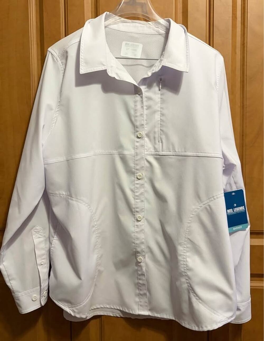 Reel Legends Saltwater Shirt Womens 1X White Long Sleeve Vent Blouse Fishing Top